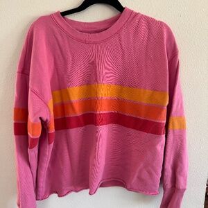 Aerie Pink Striped Crewneck Sweatshirt Women’s Large